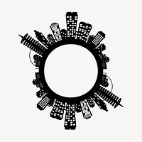 Buildings silhouette frame clipart, circle illustration vector. Free public domain CC0 image.