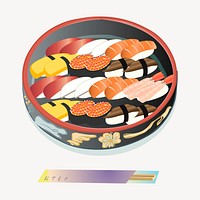 Sushi platter collage element, Japanese food illustration psd. Free public domain CC0 image.