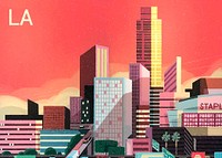 Los Angeles city buildings, retro illustration vector. Free public domain CC0 image.