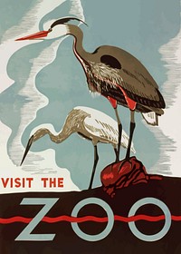 Visit the zoo poster background, animal illustration. Free public domain CC0 image.