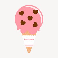 Strawberry ice-cream cone clipart, cute dessert illustration vector. Free public domain CC0 image.