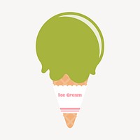 Green tea ice-cream cone collage element, food illustration psd. Free public domain CC0 image.