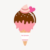Strawberry ice-cream cone collage element, food illustration psd. Free public domain CC0 image.