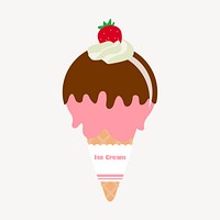 Strawberry ice-cream cone collage element, food illustration psd. Free public domain CC0 image.