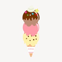 Colorful ice-cream cone collage element, food illustration psd. Free public domain CC0 image.