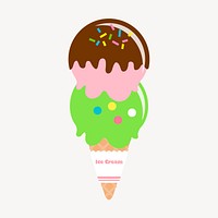 Colorful ice-cream cone collage element, food illustration psd. Free public domain CC0 image.