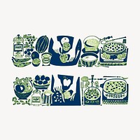 Cooking table collage element, abstract green illustration psd. Free public domain CC0 image.