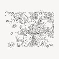 Sleeping woman drawing, floral aesthetic illustration psd. Free public domain CC0 image.