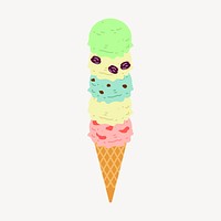 Ice-cream cone sticker, dessert illustration psd. Free public domain CC0 image.