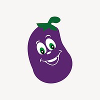 Smiling eggplant sticker, vegetable cartoon illustration psd. Free public domain CC0 image.