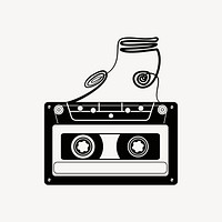 Cassette tape sticker, music illustration psd. Free public domain CC0 image.