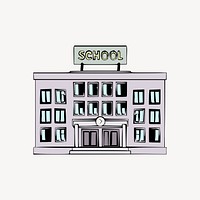 School building sticker, architecture illustration psd. Free public domain CC0 image.