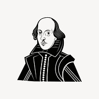 William Shakespeare clipart, portrait illustration. Free public domain CC0 image.