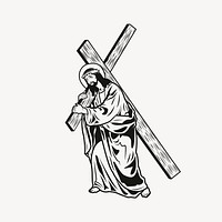 Jesus dragging cross clipart, religious illustration. Free public domain CC0 image.