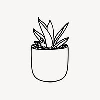 Potted snake plant drawing, botanical illustration psd. Free public domain CC0 image.