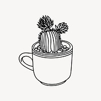 Potted cactus drawing, house plant illustration vector. Free public domain CC0 image.