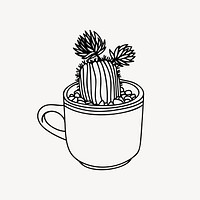 Potted cactus drawing, plant illustration psd. Free public domain CC0 image.