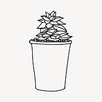 Minimal potted plant drawing, line art illustration vector. Free public domain CC0 image.