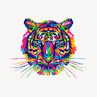 Colorful tiger clipart, animal illustration psd. Free public domain CC0 image.