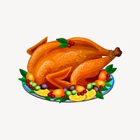 Thanksgiving turkey sticker, festive food illustration vector. Free public domain CC0 image.