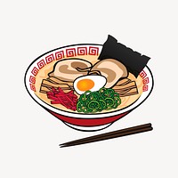 Ramen noodle sticker, Japanese food illustration vector. Free public domain CC0 image.