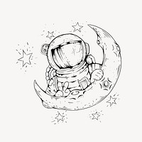 Astronaut on the moon drawing, cartoon illustration vector. Free public domain CC0 image.