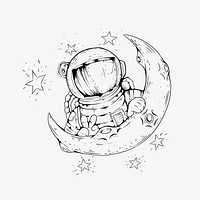 Astronaut on the moon drawing, cartoon illustration psd. Free public domain CC0 image.