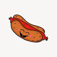 Smiling hotdog clipart, food illustration psd. Free public domain CC0 image.