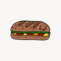 Foot long sandwich clipart, food cartoon illustration. Free public domain CC0 image.