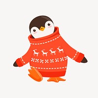 Penguin wearing sweater sticker, animal cartoon illustration vector. Free public domain CC0 image.