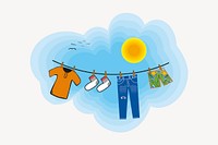 Drying laundry sticker, fashion illustration vector. Free public domain CC0 image.