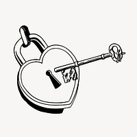 Heart lock, key drawing, object illustration. Free public domain CC0 image.