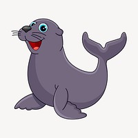 Happy sea lion clipart, animal cartoon illustration vector. Free public domain CC0 image.