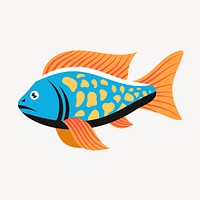 Blue fish clipart, sea animal illustration. Free public domain CC0 image.