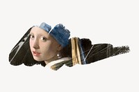 Girl with a Pearl Earring, brush stroke reveal sticker, famous painting by Johannes Vermeer psd, remixed by rawpixel.