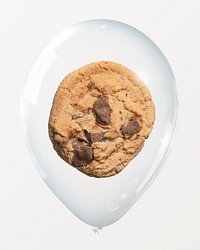Chocolate chip cookie in clear balloon