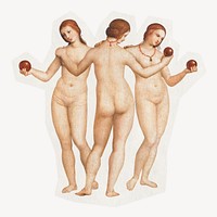 Three Graces famous painting on a rough cut paper effect design, remixed by rawpixel