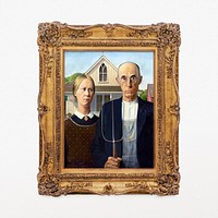American Gothic artwork in decorative Rococo frame, remixed by rawpixel