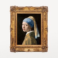 Girl with a pearl earring artwork in decorative Rococo frame, remixed by rawpixel