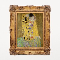 Klimt's The Kiss vintage artwork in decorative Rococo frame, remixed by rawpixel