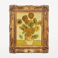 Van Gogh's sunflowers vintage artwork in decorative Rococo frame, remixed by rawpixel