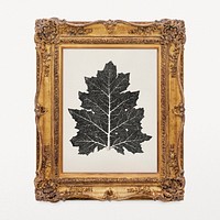 Black leaf vintage artwork in decorative Rococo frame, remixed by rawpixel