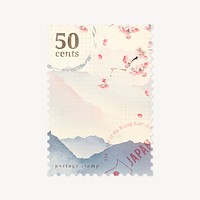 Japanese landscape ephemera post stamp clipart psd