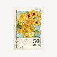 Sunflower, Van Gogh, postage stamp graphic, remixed by rawpixel 