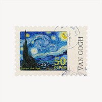Starry night, Van Gogh, postage stamp graphic, remixed by rawpixel 