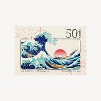 The Great Wave off Kanagawa, Hokusai, postage stamp graphic, remixed by rawpixel 