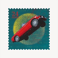 Red car post stamp collage element psd