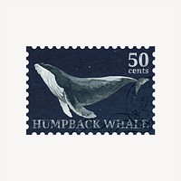 Humpback whale post stamp collage element psd