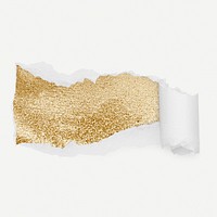 Gold glitter texture torn paper reveal sticker, aesthetic graphic psd