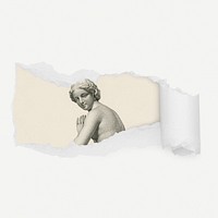 Nymph, Greek statue torn paper reveal sticker, vintage illustration psd